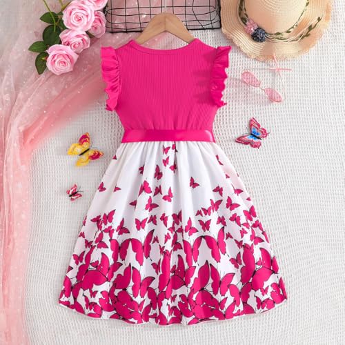 Girls' Summer Butterfly Print Dress Sleeveless Ruffled A-Line Sundress Holiday Party Daily Wear for 3-10Years4