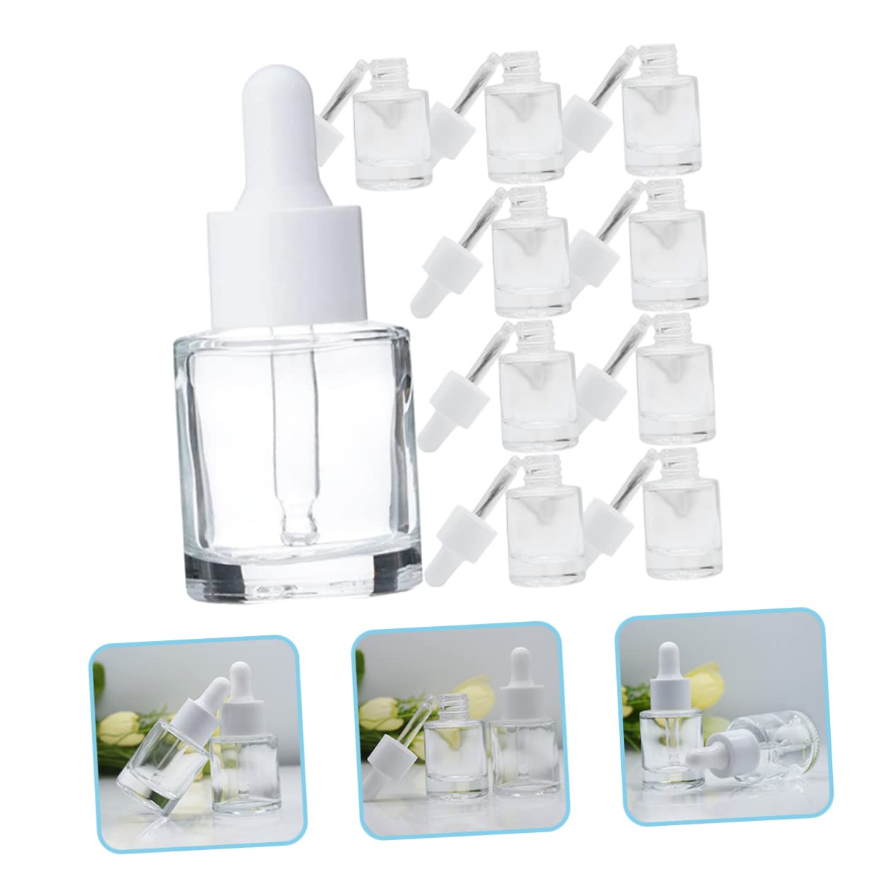 Beavorty 20 Frascos Cuentagotas de Vidrio Transparente, a Prueba de Fugas y Herméticos, para Aceites Esenciales, Aromas y Colognes