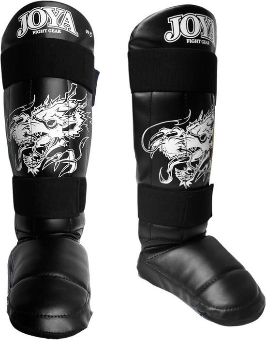 JOYA Schienbeinschoner Kickboxen - Drache - Weiss Größe XXS - Hergestellt aus hochwertigem Kunstleder - Kampfsport Sparring Schienbeinschutz - Schienbeinschützer - Muay Thai - Joya Gear