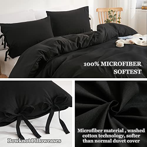 Image of annadaif Black Duvet Cover King Size (104x90 Inch), 3 Pieces Bowknot Ultra Soft Washed Microfiber Bow Tie Duvet Cover Set, Easy Care Bedding Set for Men, Women, Boys and Girls