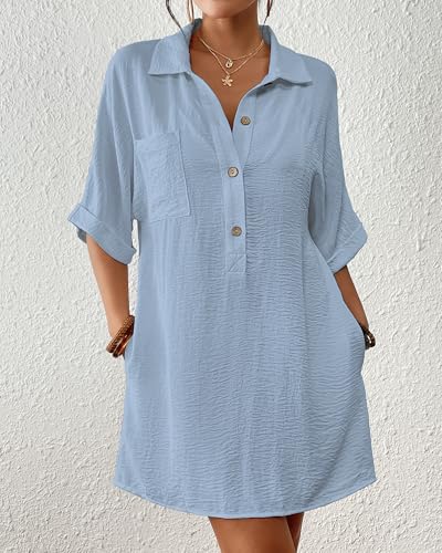 Bsubseach Cover Ups for Swimwear Women Short Sleeve Beach Swimsuit Coverup Loose Shirt Dress 2025 Vacation Outfits2