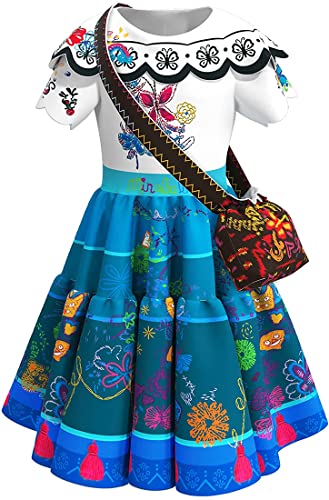 FLYCHEN Mädchen Cosplay Kostum Kleider und Tasche Set Suess Kleider Anzug,blau,130 Cover