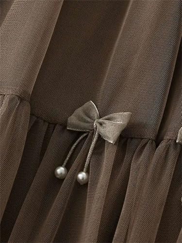 Women's Midi Skirt Vintage Wedding High Waist Solid Stitching Bow Tulle Layered Party Long Skirts4