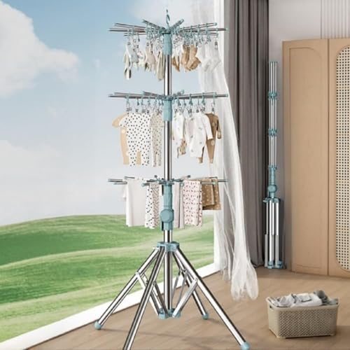 REENEW 物干しスタンド 洗濯物干し パラソル型 物干し室内 物干し台 折りたたみ たくさん干せる コンパクト 省スペース 高さ調節可能 安定四角 伸縮自在 家庭用タオルほしスタンド ベランダ 物干し台 スリム収納 (三層)