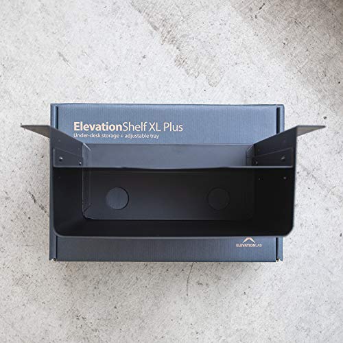 Image of Elevation Shelf XL Plus (with Adjustable Tray) - Under Desk Storage Shelf /Desk Organizer, Welded Steel + Matte Black Finish, Great for Workstations, Adjustable Stand Up Desks, Gaming Battle Stations
