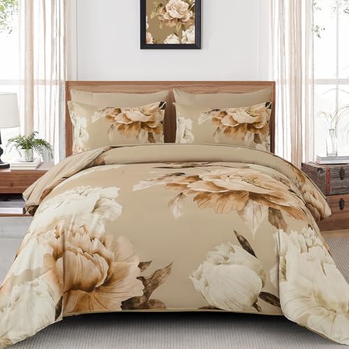 Dobuyly Khaki Queen Comforter Set 7 Piece Bed in a