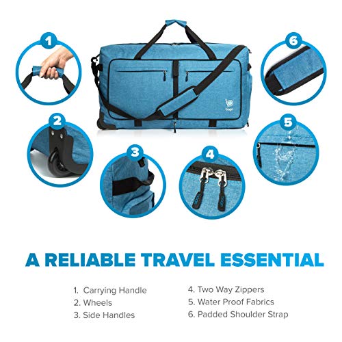 Wheeled Duffle Bag Luggage - 100L Large Rolling Duffel Bag 30 inch Folding Duffle Bag For Travel - Packable Duffle Bag With Rollers (Snow Blue)