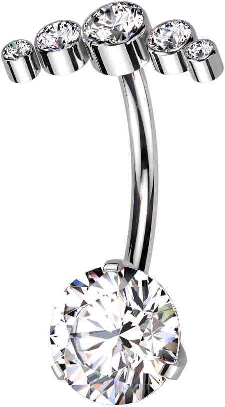 Pierced Owl 14GA ASTM F-136 Implant Grade Titanium Threadless Push-In CZ Crystal Curved Top Belly Button Ring