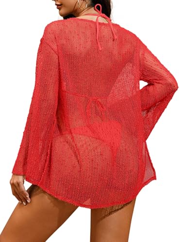 Image of Lilosy Sexy Crochet Sheer Kaftan Caftan Beach Dress Bathing Suit Swim Coverup Summer Vacation Outfits One Piece