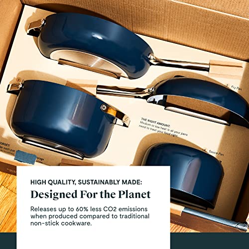Caraway Nonstick Ceramic Cookware Set (12 Piece) Pots, Pans, Lids And Kitchen Storage - Non Toxic, Ptfe & Pfoa Free - Oven Safe & Compatible With All Stovetops (Gas, Electric & Induction) - Navy #TOP6