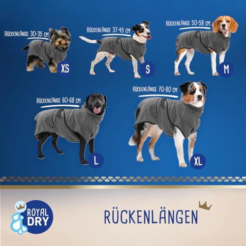 Royal Dry Bademantel Hund XL - Rückenlänge 70-80 cm - Hundehandtuch - Mikrofase - Hundebademantel für große Hunde - Schnell Trocknendes mit Klettverschluss - Grau