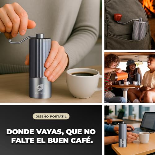 Miniatura 6 de Laciveta Molinillo Café Manual Con Muela Cónica De Acero Inoxidable Heptagonal, Molinillo Cafe Manual Optimizado, Molino Cafe Con Capacidad 20 Gr, Coffee Grinder.