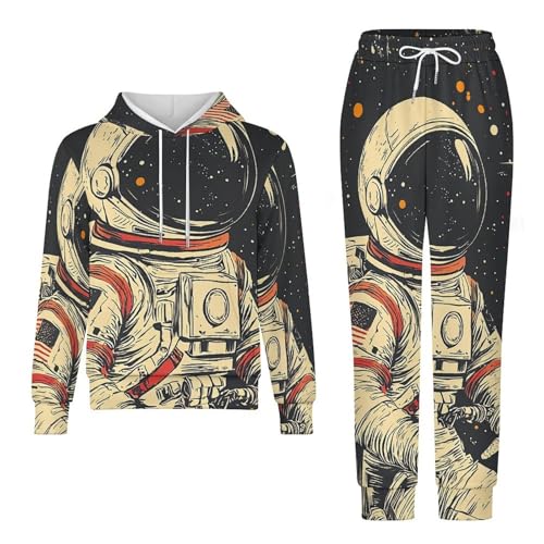 Boys Girls Sweatshirt Set Kid 2 Piece Pullover Hoodie Jogger Sweatpants, Space Astronaut Retro4