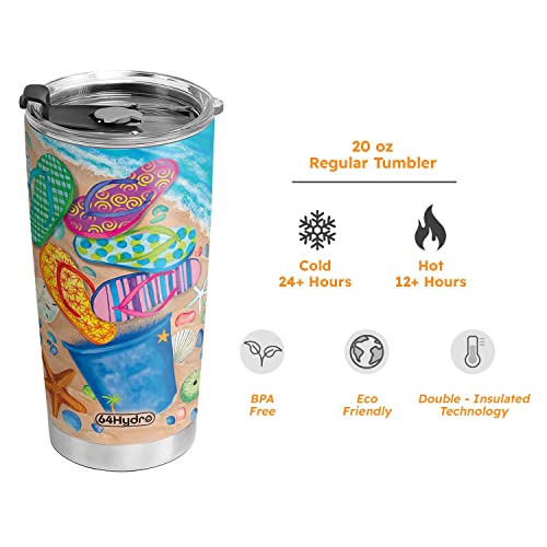 64HYDRO 20oz Beach Tumbler, Sea, Ocean, Gifts, Life is Better at the Beach, Coffee Tumbler for Women, Stainless Steel Double Wall Vacuum Insulated Coffee Mug, Travel Cup with Lid - Image 5