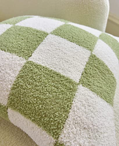 Repreconf Set Of 2 Ultra Soft Cozy Buffalo Checkerboard Fluffy Microfiber Checker Knitted Throw Pillow Cover Fleece Cushion Case Decorative For Sofa Couch Bed 18 Inches Both Sides (Matcha) #TOP4