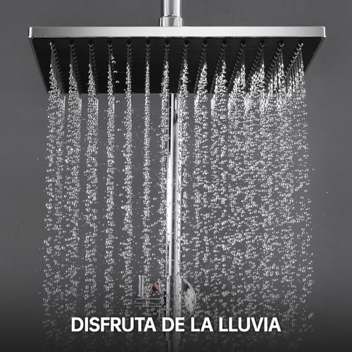 Miniatura 6 de Auralum Columna De Ducha De Latón, Rociador Ducha Cuadrado 25,4 25,4 Cm, Barra De Ducha Altura Regulable 93-130 Cm, Cmpatible Con Agujeros Existentes, Con Alcachofa Cuadrado Para Baño, Cromo