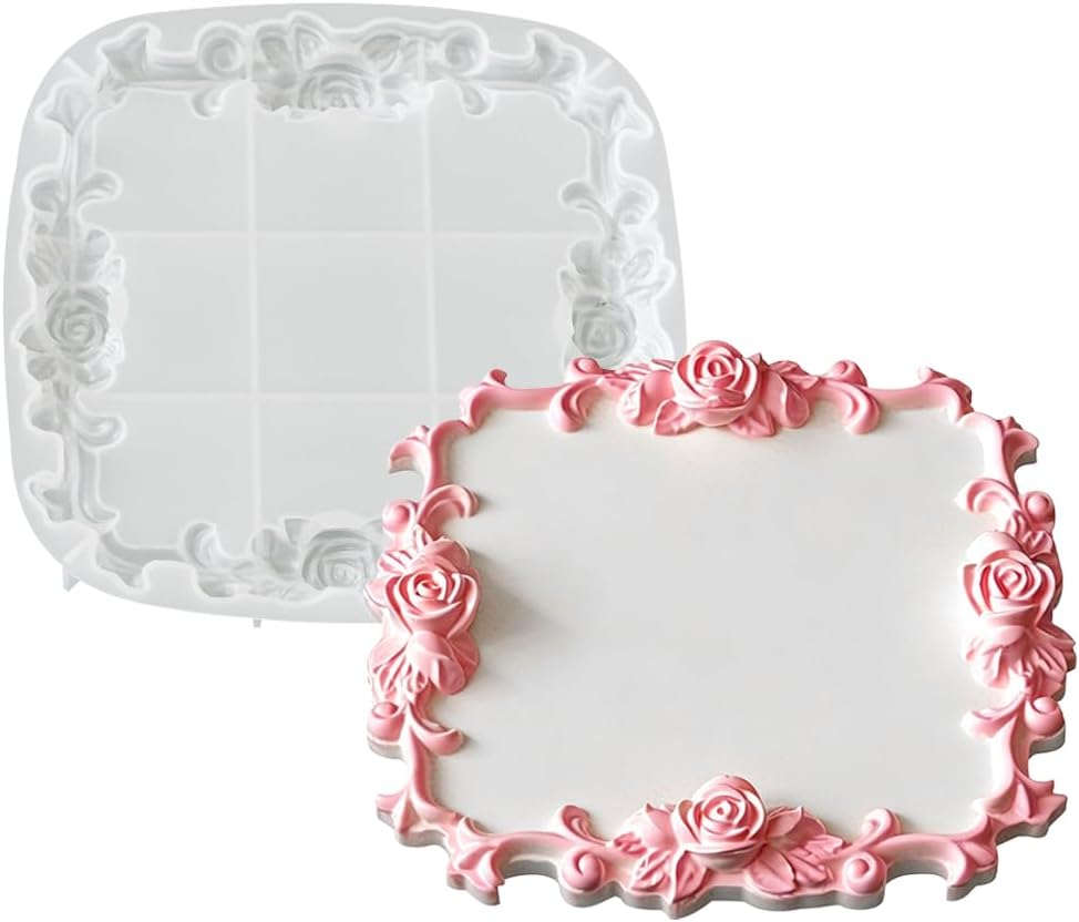 Rolin Roly Square Tray Resin Mold, 6.6'' Flat Silicone Mold for Jewelry Storage, Fruit Plate, DIY Painting Plate, Picture Frame, Coaster, Lace Tray Casting Mold for Home Decoration