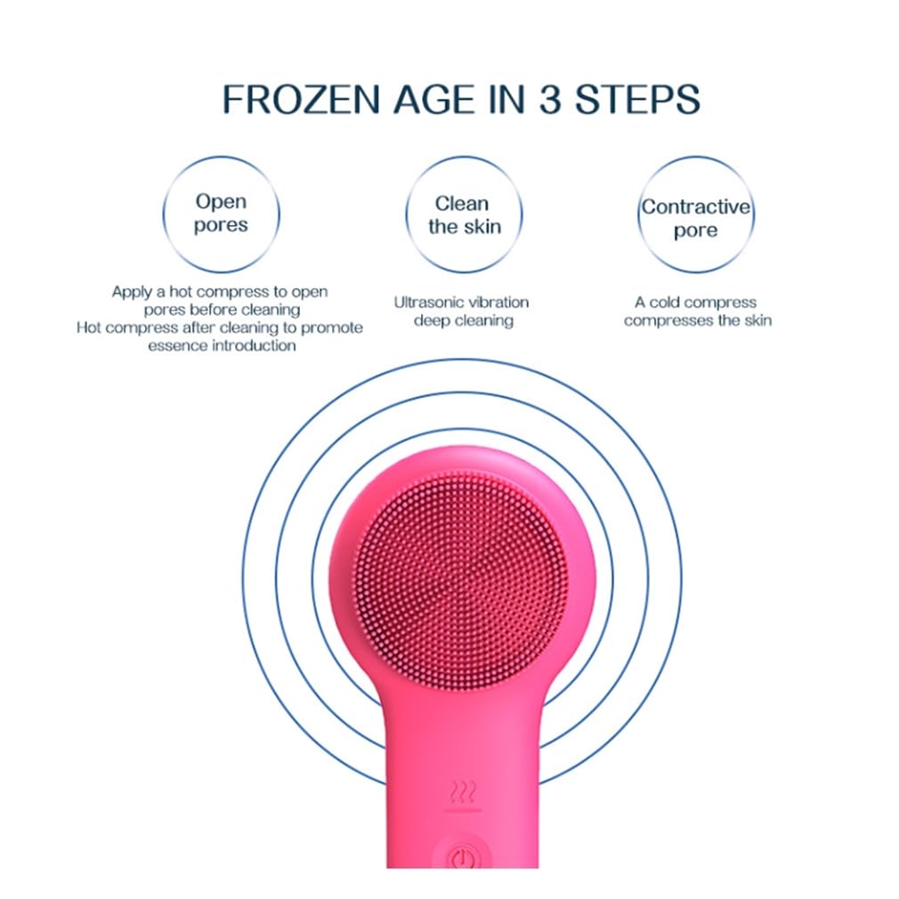 Sonic Scrubber - Exfoliante facial, lavado facial, diseño ergonómico curvado, limpieza profunda, cerdas suaves de alta densidad, para mamá, esposa, mejor amiga, color rosa
