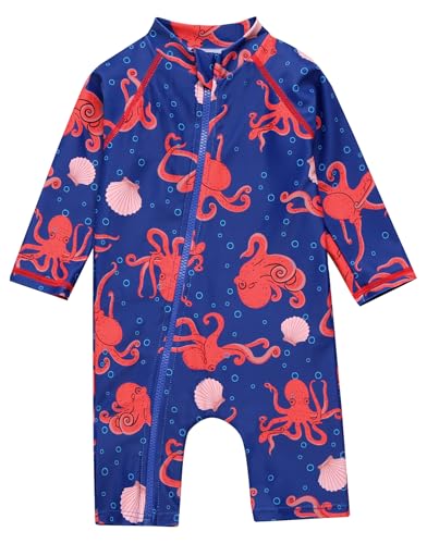 VAENAIT BABY One-Piece Zip Swimsuit Animal Print UPF 50+ Long Sleeve Infant Rash Guard Swimwear Octopus Baby M