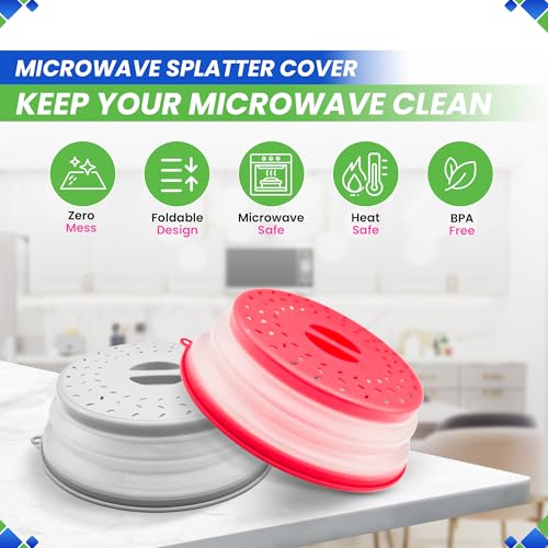 Microwave Splatter Cover 10.5” - Foldable Silicone Microwave Cover for Food Splatter Covers the Dish and Plate - Durable Silicone Microwave Food Cover Lid With Vents for Microwave Splatter Protection