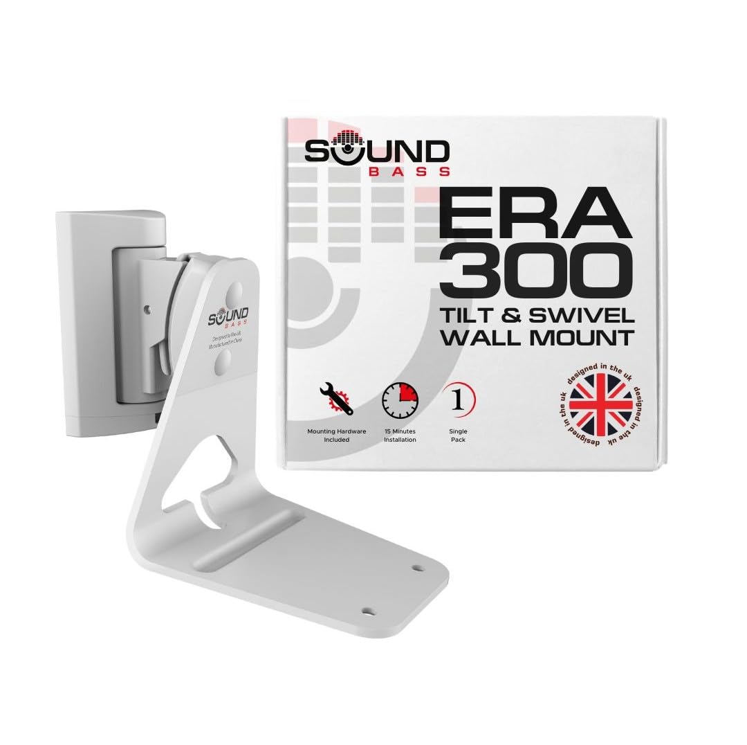 Sound Bass ERA300 Wall Mount Bracket, Tilt and Swivel, White, Single (1pc), Compatible with Sonos ERA 300, Effortless Installation, Includes Mounting Kit
