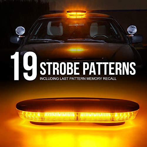 Xprite Amber COB LED Rooftop Strobe Beacon Lights Bar, Super Bright Warning Caution Snowplow Light 19 Flashing Patterns with Magnetic Base for Emergency Construction Vehicles Tow Trucks