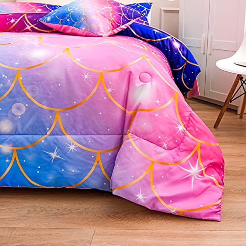 Ylehoc 6 Pcs Mermaid Scale Comforter Set Twin Bed In A Bag Colorful Rainbow Glitter Bedding Set For Boys Girls Kids Ultra-Soft(1 Comforter, 2 Pillowcases, 1 Flat Sheet, 1 Fitted Sheet,1 Pillowcover) #TOP5