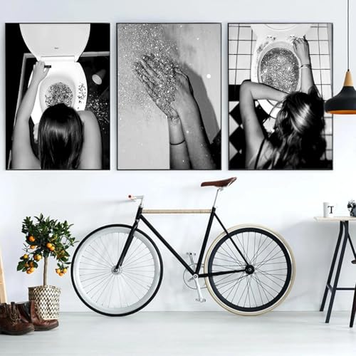 Peintures murales 80X110 cm triptyque noir et blanc style preppy