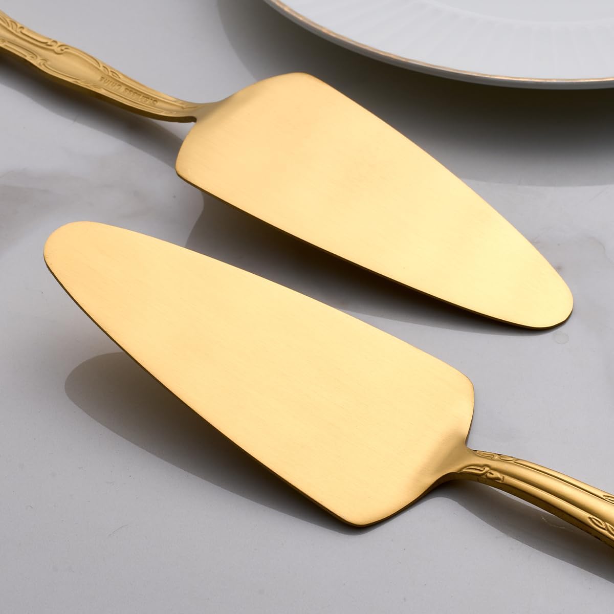 3-Piece Matte Gold Cake Server Set with Rose Handle