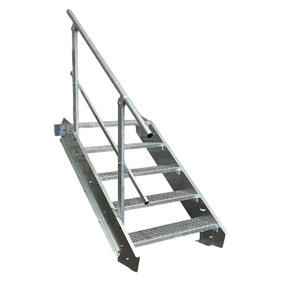 Stahltreppe Industrietreppe Aussentreppe Treppe 5 Stufen-Breite 100cm Variable Geschosshöhe 70-105cm mit einseitigem Geländer