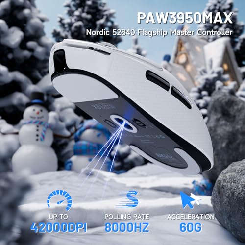 Image of ATTACK SHARK X8 Ultra Wireless Gaming Mouse, 42000 DPI PAW3950MAX Sensor, 8000Hz Optical Nordic 52840 Tri-Mode 2.4G /BT /Wired, 55g Lightweight Big Hand Ergonomic Mouse with Coiled Cable-White&Tape