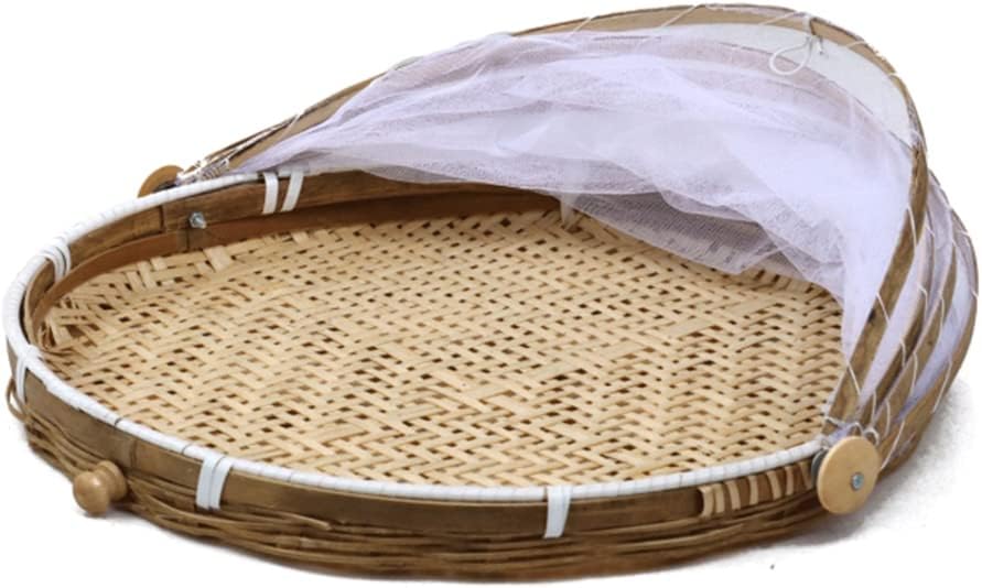 TOPINCN Round Food Basket Covered Serving Tent, Hand Woven Mesh Cover, 40cm, Brown