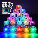 HL RGB Unterwasser LED Licht, wasserdichte Mini-Lichter mit Fernbedienung für Aquarium, Whirlpool, Pool, Vase, Hochzeitsdekoration, Papierlaternen-Lichter (20er Pack mini)