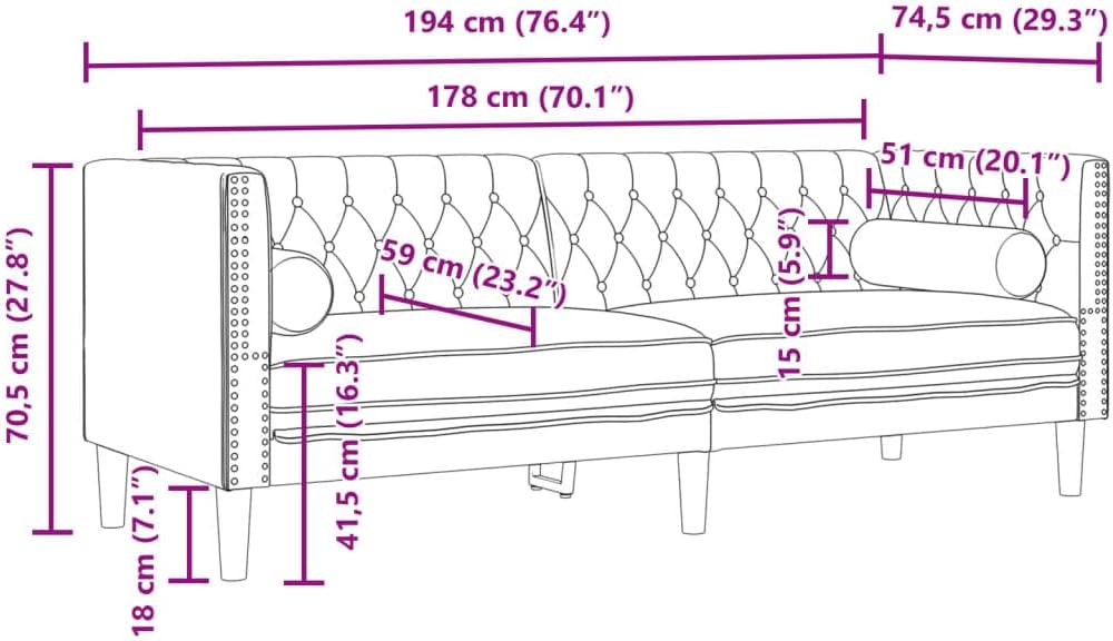 Chesterfield Sofa Dark Grey Living Room Furniture