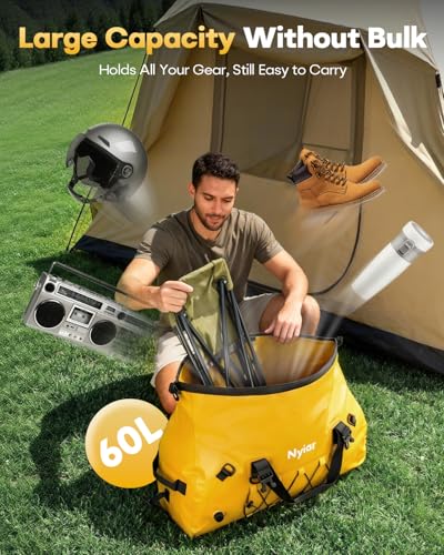 Bolsa seca impermeable de 60L tipo duffel para motocicleta, mochila y camping con cierre enrollable impermeable miniatura 2