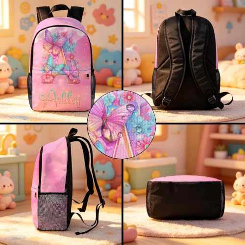 Image of Custom Kids Backpack for Girls Toddler Backpacks Back to School Bookbag Set | Kid Personalized Backpack with Lunch Bag Girl Kindergarten Elementary Preschool Daypack Birthday Gifts Flower Butterfly Pink