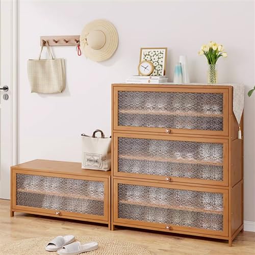Zapatero de 3 capas con puertas plegables y estantes ajustables para entrada 6