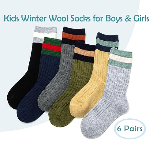 Moon Tree Boys Wool Socks Kids Winter Warm Socks Thermal Crew Socks for Boys 6 Pack2