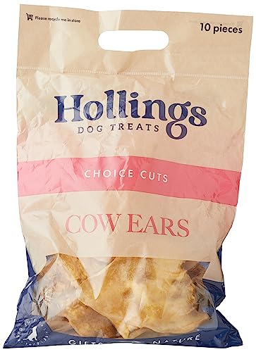 Hollings Cow Ears Dog Treats 100% Natural & Nutritious Long Lasting Chew Treats for Adult Dogs Grain Free & High in Protein Pack of 1 (10 Pieces)