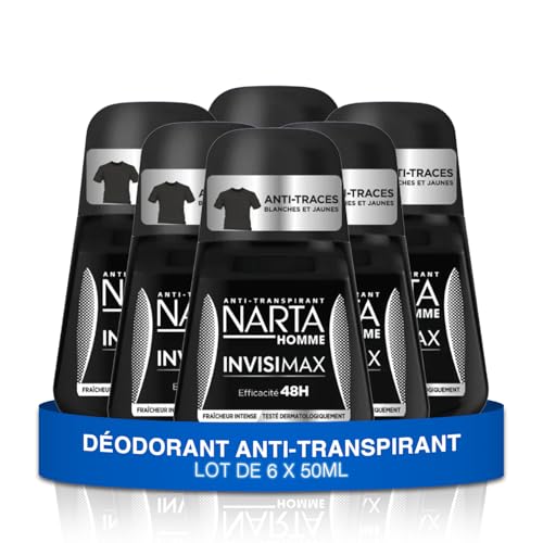 Narta - Desodorante Invisimax para hombre con rollo, antitranspirante, 48 horas de eficacia y antimanchas, 6 x 50 ml