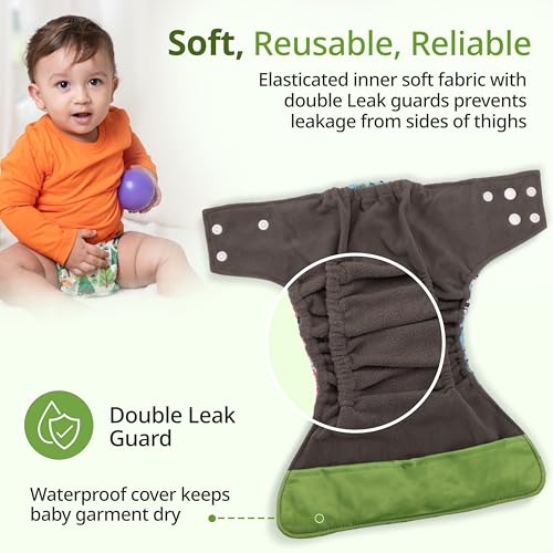Image of LuvLap Reusable Baby Cloth Diapers Combo Pack of 6 (3 Shell + 3 Pads) Double Leak Guard, High Absorption, Stain-Proof Comfort & Protection, 3m+, Rash Free, Adjustable Waist & Height with Snap Buttons