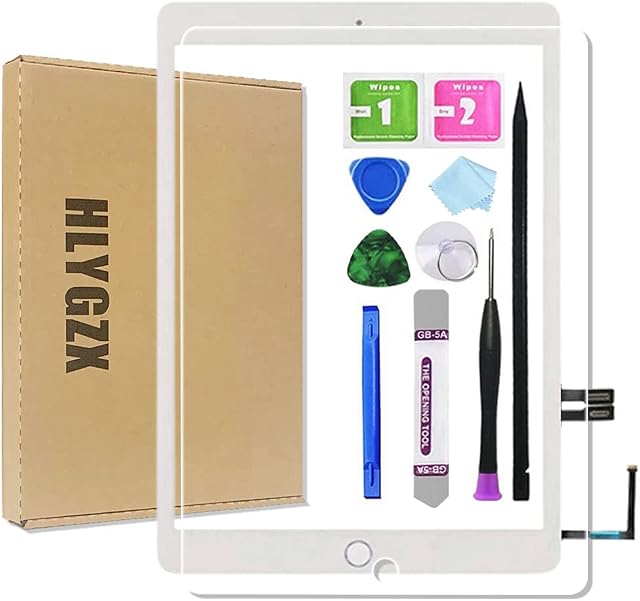 HLYGZX for iPad 6 6th Generation Screen Replacement Front Touch Glass Digitizer,for iPad 9.7 2018 A1893 A1954 +Home Button+Full Repair Kit(White)