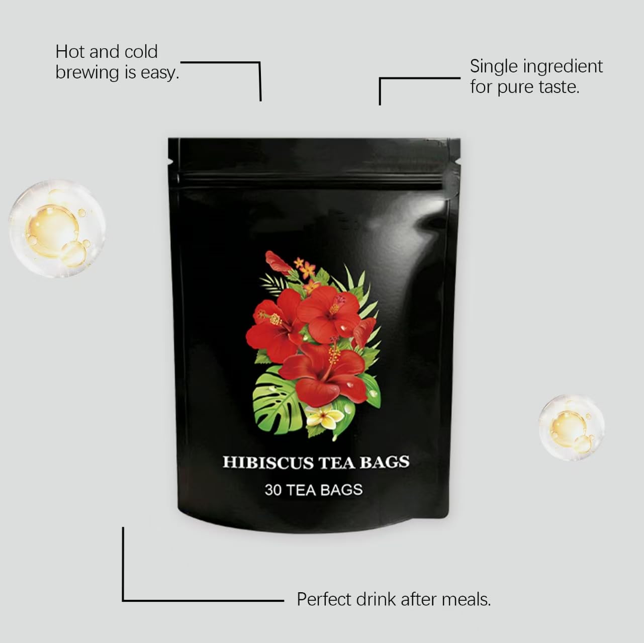 Herbata z hibiskusa w torebkach organicznych | Orzeźwiające i cierpkie wsparcie | 30 sztuk, pakowane pojedynczo,3pcs