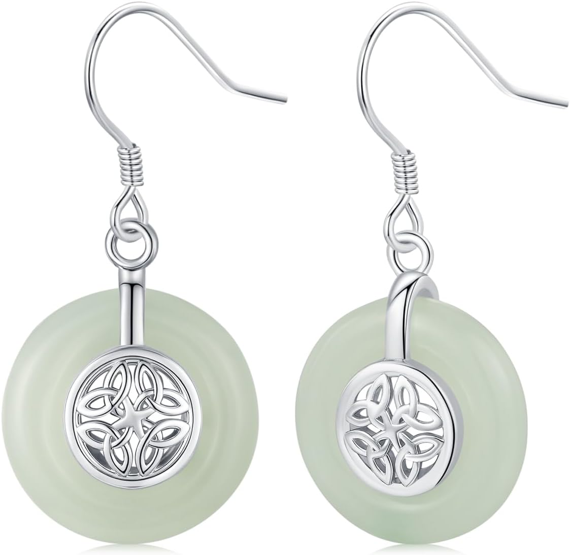 KiiKii Jade Earrings for Women 925 Sterling Silver Lotus Flower/Celtic Knot Dangle Earrings Green Jade Jewelry Birthday Christmas Gifts for Wife Mom