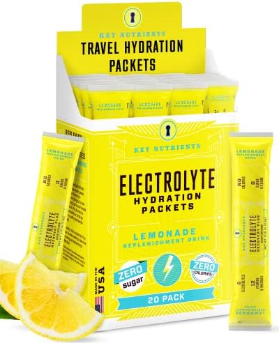 KEY NUTRIENTS Electrolytes Powder Packets - Refreshing Lemonade 20 Pack Hydration Packets - Travel Hydration Powder - No Sugar, No Calories, Gluten Free - Made in USA