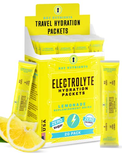 Key Nutrients Electrolytes Powder Packets - Refreshing Lemonade 20 Pack Hydration Packets - Travel Hydration Powder - No Sugar, No Calories, Gluten Free - Made In Usa #TOP27