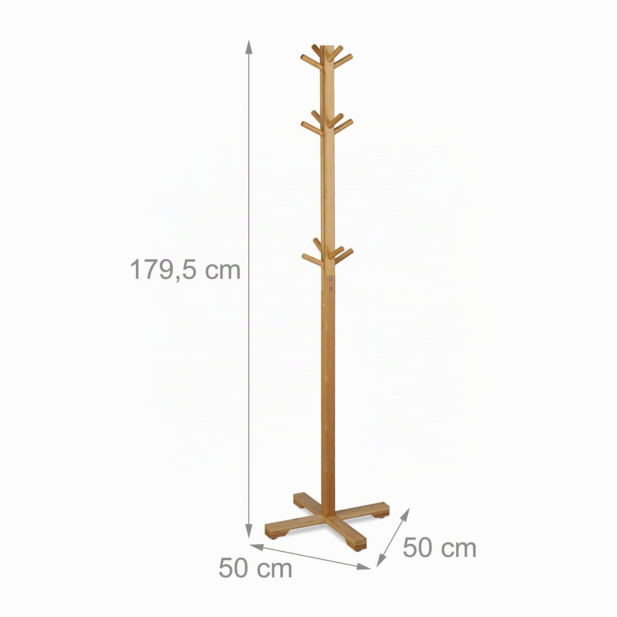relaxdays Appendiabiti Alto ad Albero in bambù con 12 Ganci, HLP: 180 x 50 x 50 cm, Color Legno Naturale