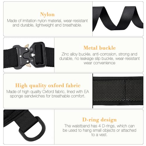 Gobesty Taktischer Gürtel mit Taschen, Nylon Militär Molle Gürtel, Schnellverschluss Metallschnalle Tactical Rigger Gürtel mit Wasserkocher-Schnalle, für Draussen Sportarten Camping, Schwarz