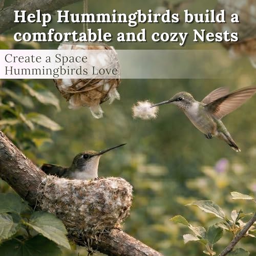 Image of Hummingbird Nesters Bird Nesting Material Holder for Wild Birds Humming Bird House Materials Gifts for Bird Watching Nature Lovers Refillable Outdoor Bird Station (3 Balls Safe Nesting Starter Kit)