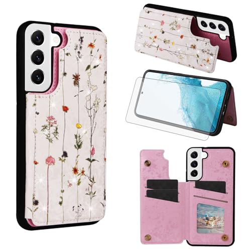 Coque Luxe Samsung S22 5G Motif Floral et Verre Trempé Premium